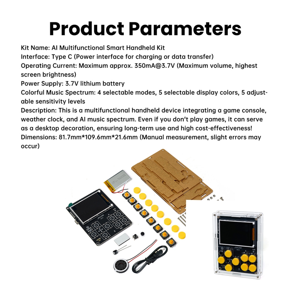 Diy Electronics Game - DIY LCDゲームコンソールキット（25種類のクラシックゲーム、天気時計、音楽スペクトル、小智AI音声、ハンドヘルド電子、はんだ付け部品付き）