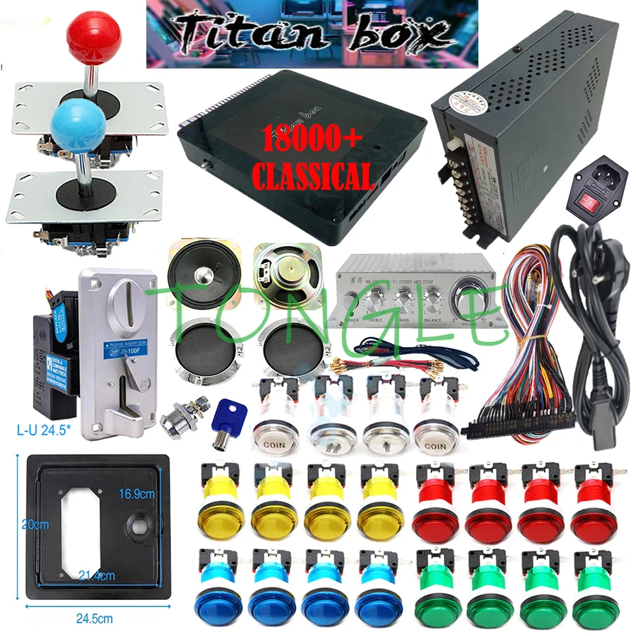 Diy Electronics Game - DIYアーケードマシンキャビネット,LEDプッシュボタン,タイタンボックス,ゲームキット,Sanwaジョイスティックのコピー,コインアクセプター,2人用,18000 in 1