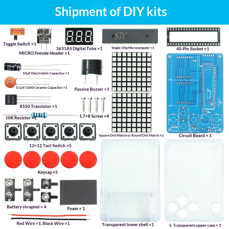ピクセルゲーム機製作キット、51個のシングルチップテトリス部 - Diy Electronics Game のレビューと価格