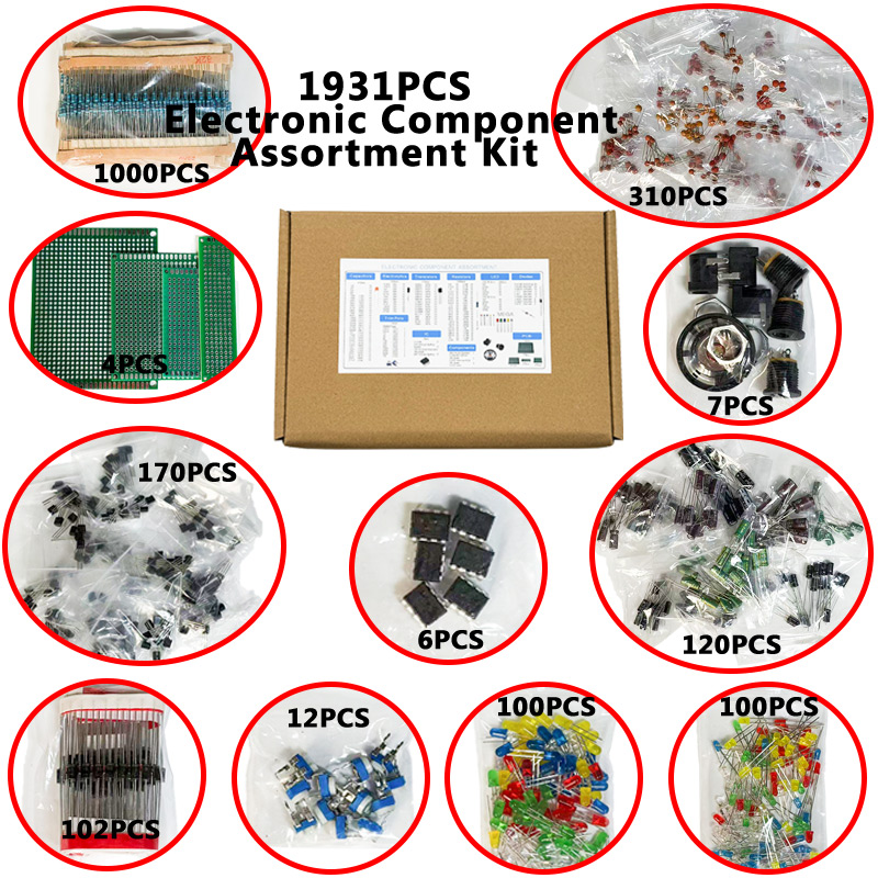 1900個入り電子部品キット コンデンサ、抵抗器、トランジス - Diy Electronics Com のレビューと価格